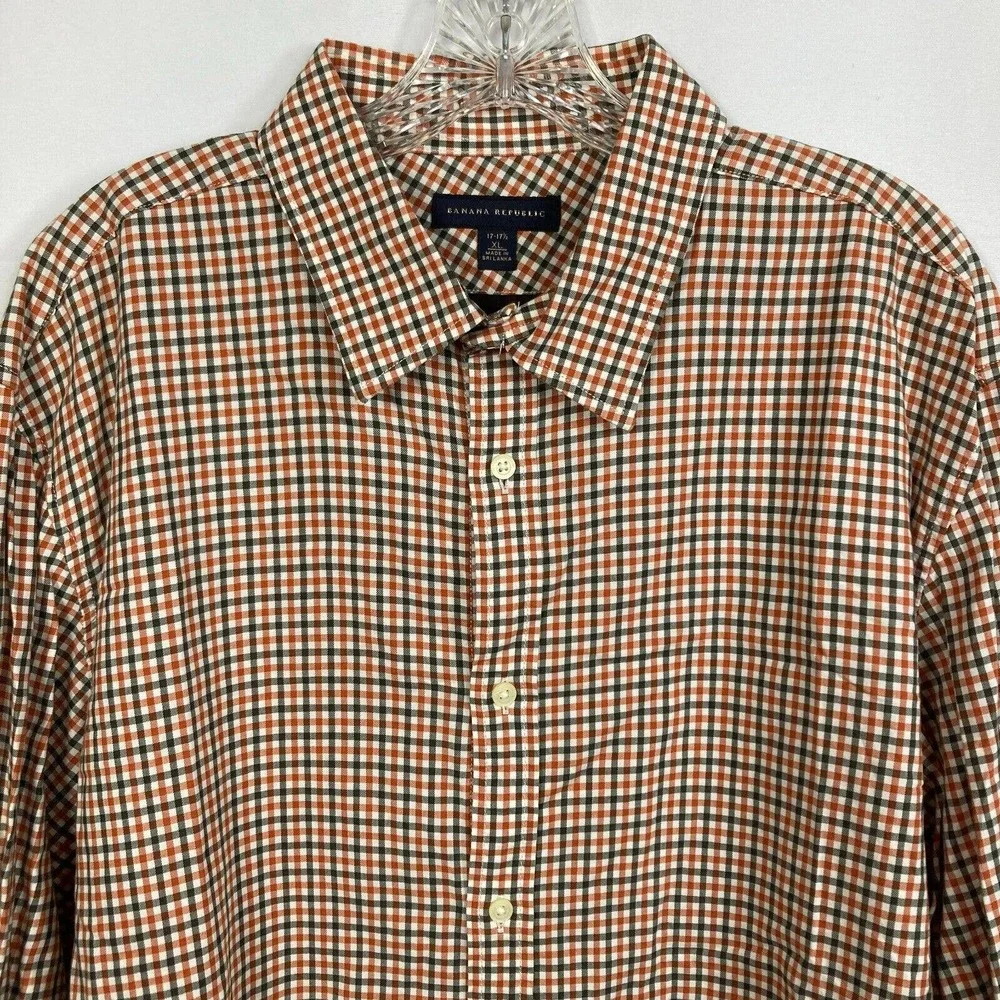 Banana Republic‎ Shirt Mens Sz XL 17 17.5 Button Down Beige Check Cotton Dress